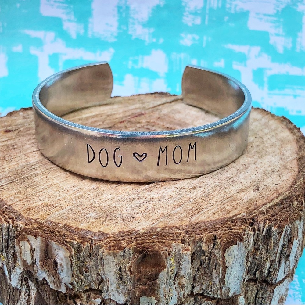 🆕 Dog Mom Handstamped Thick Cuff Bracelet